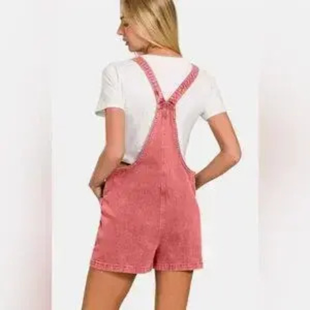 Zenana Washed Knot Strap Rompers - Picture 2 of 3